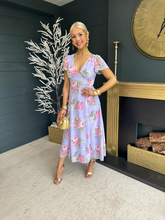 Nora Pink and Purple Floral Midi Dress