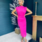 Olivia Ruched Midi Dress Hot Pink