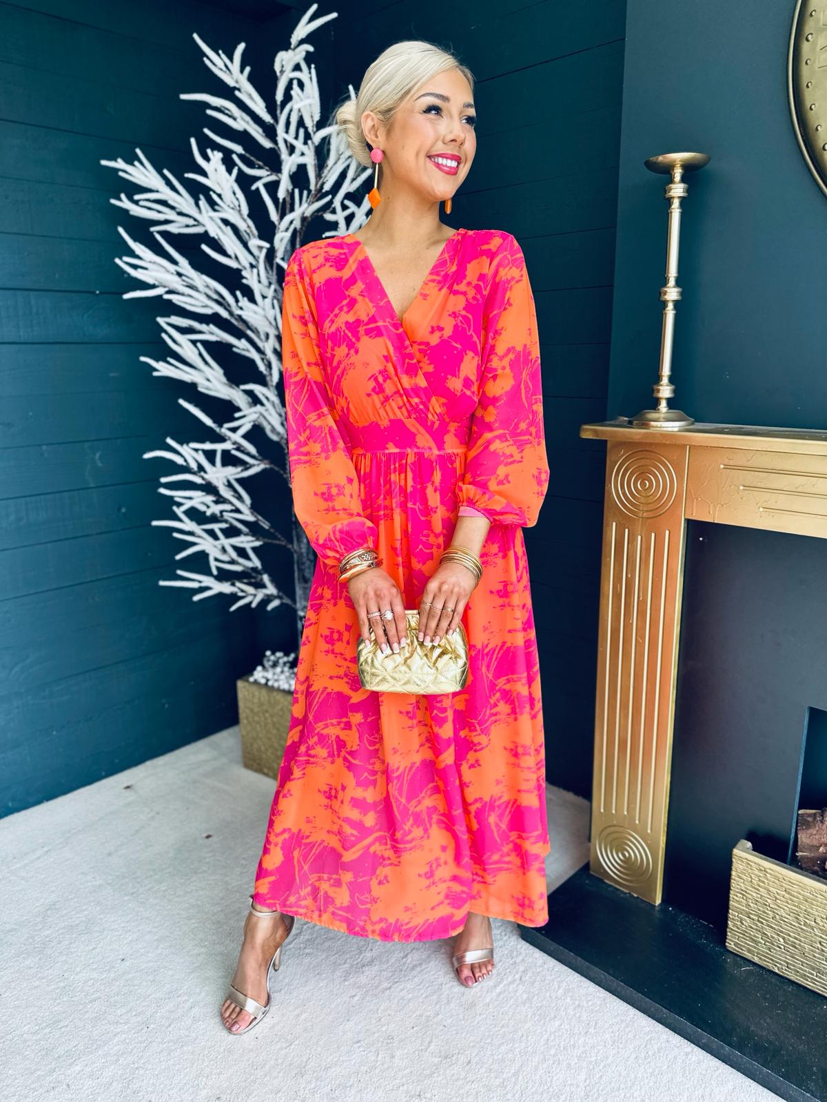 Trasa Banded Midi Dress Orange / Pink