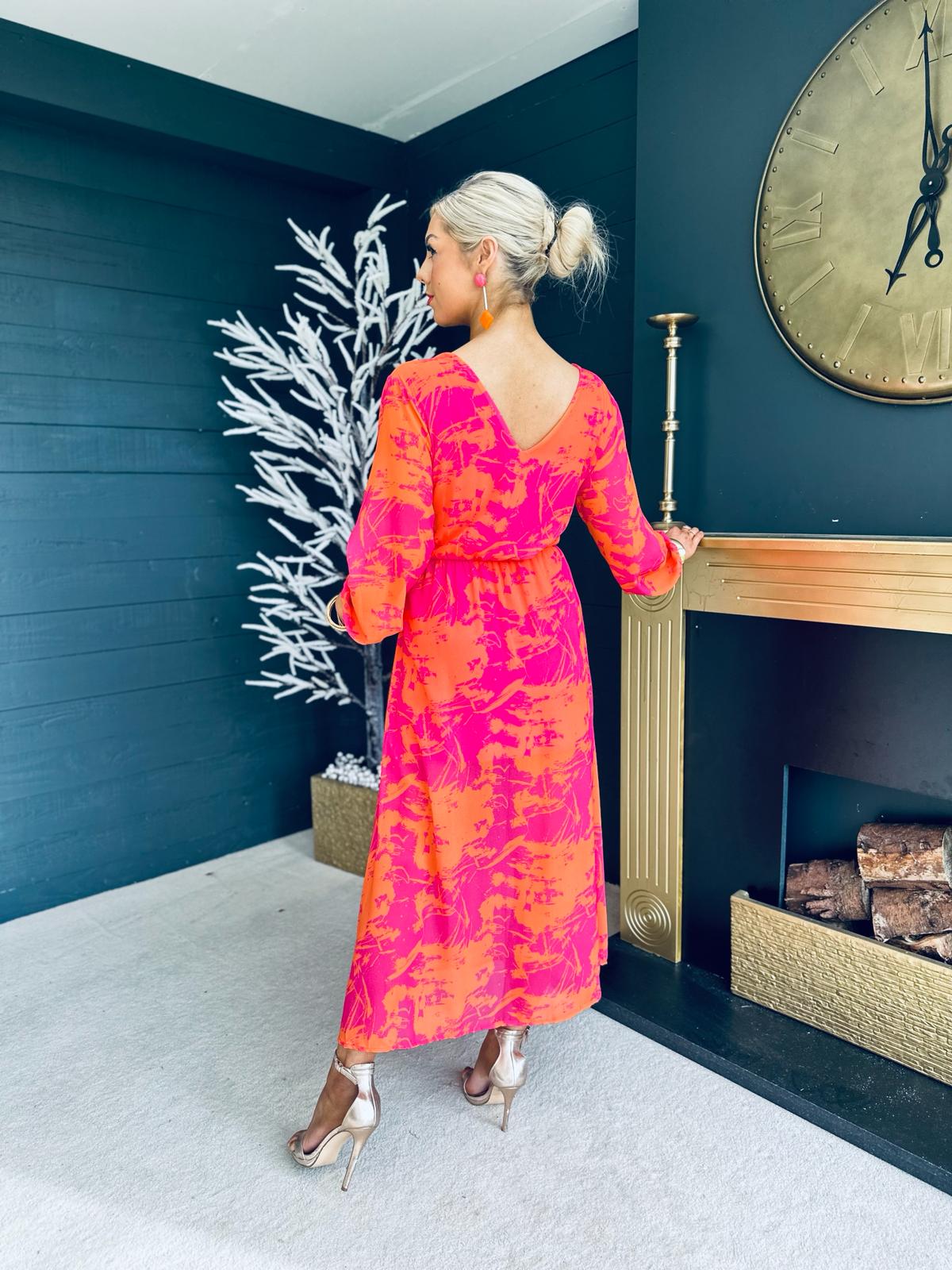 Trasa Banded Midi Dress Orange / Pink