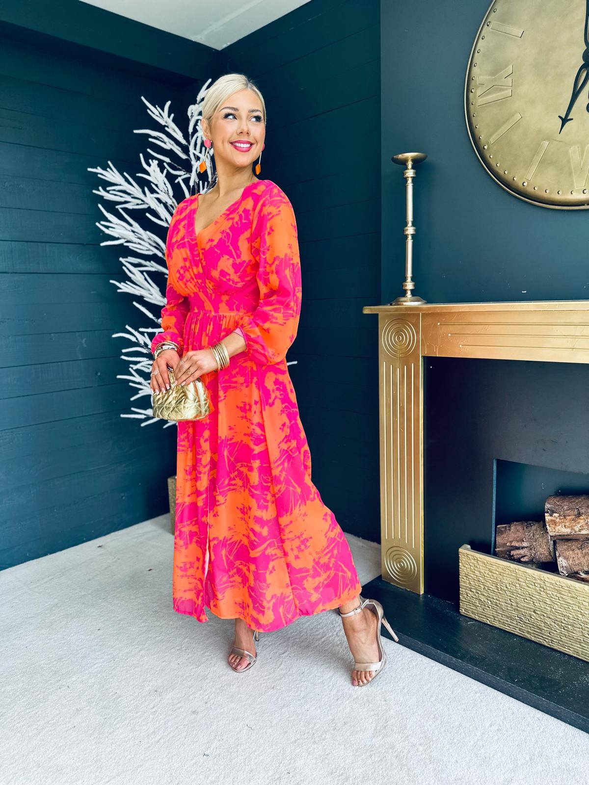 Trasa Banded Midi Dress Orange / Pink