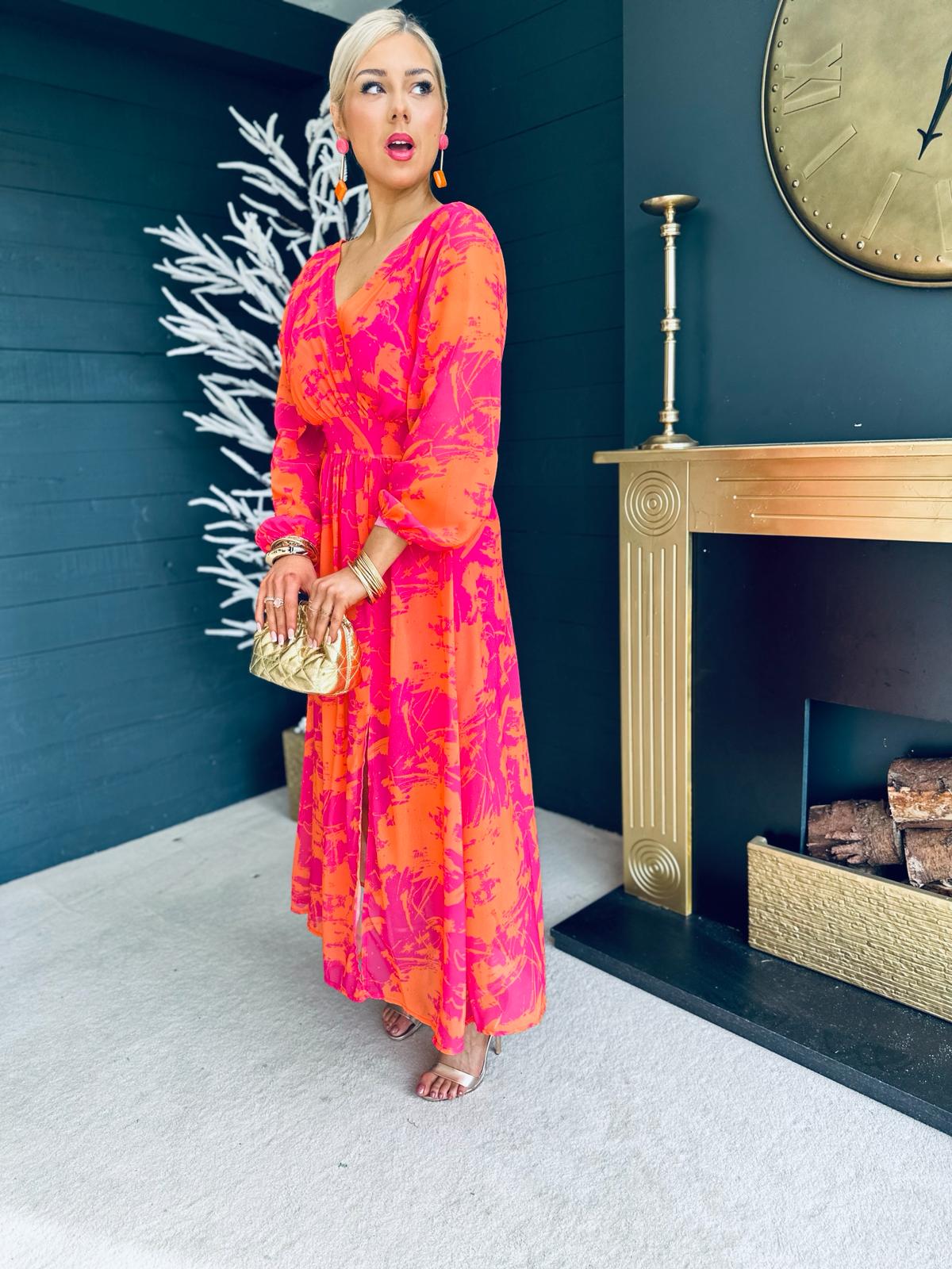Trasa Banded Midi Dress Orange / Pink