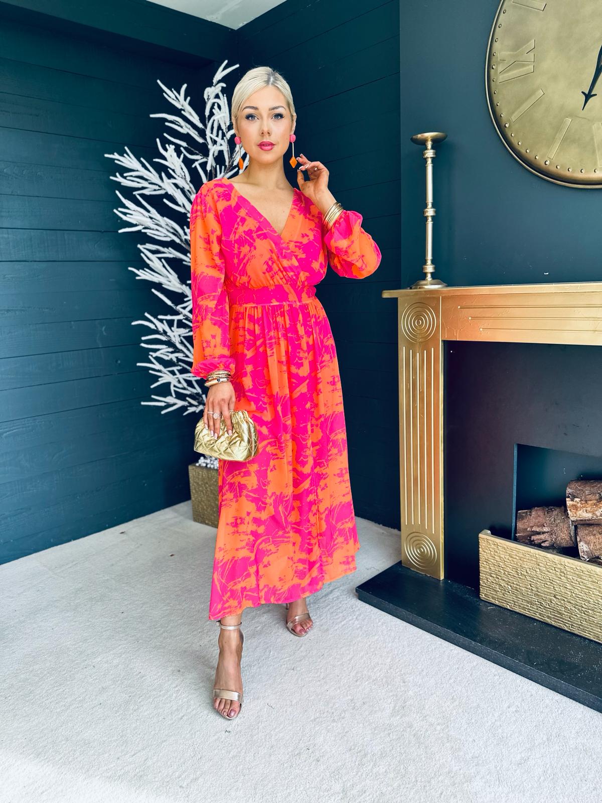 Trasa Banded Midi Dress Orange / Pink