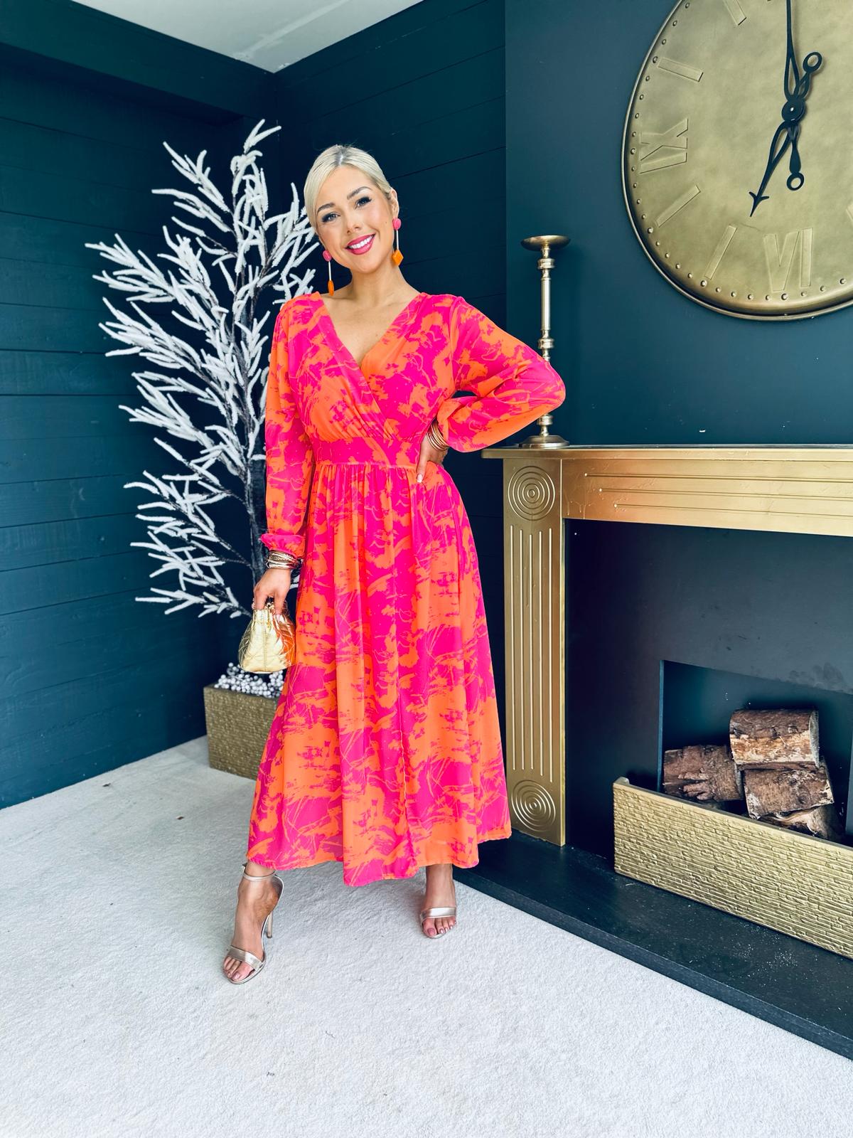 Trasa Banded Midi Dress Orange / Pink