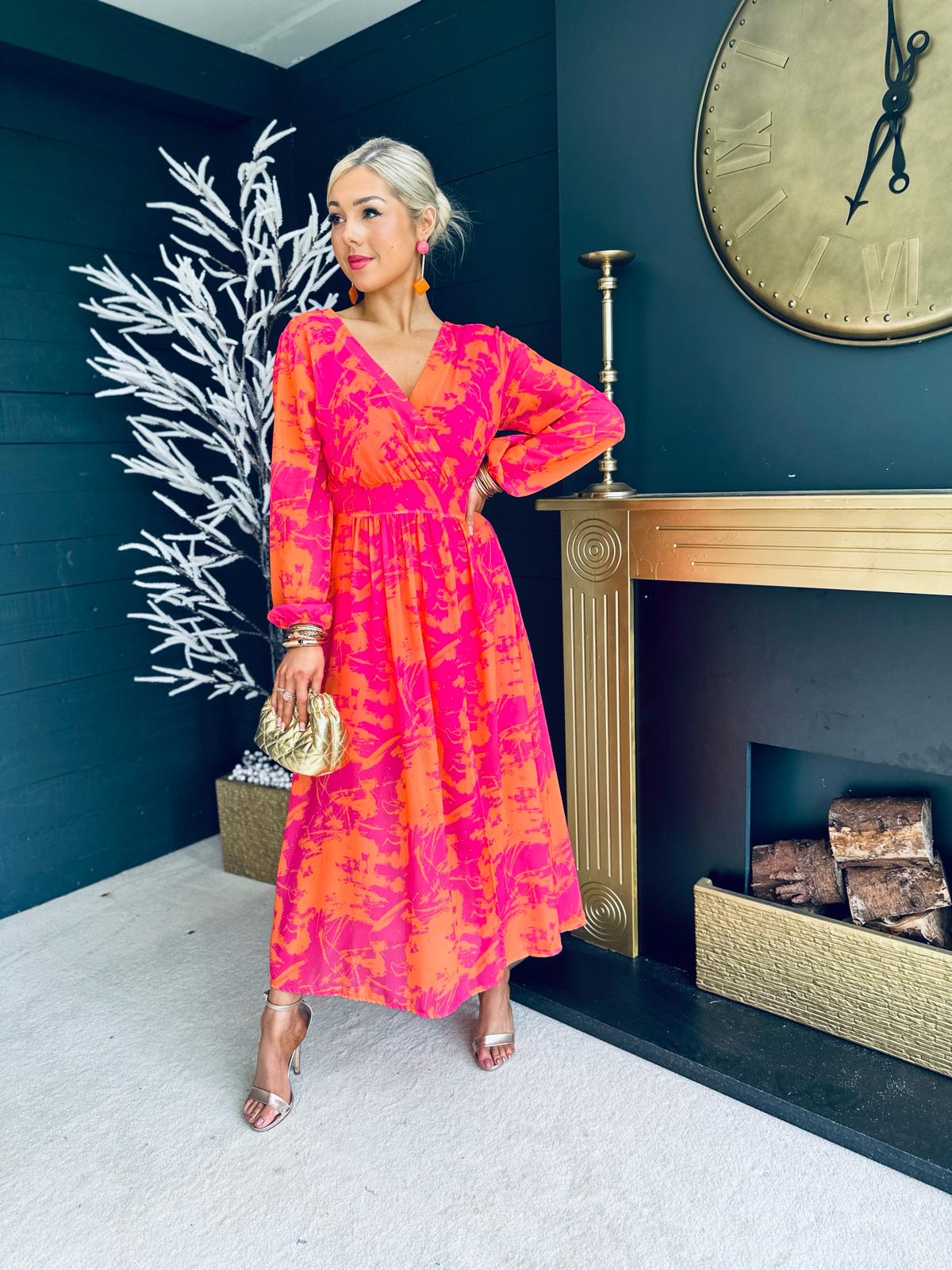 Trasa Banded Midi Dress Orange / Pink