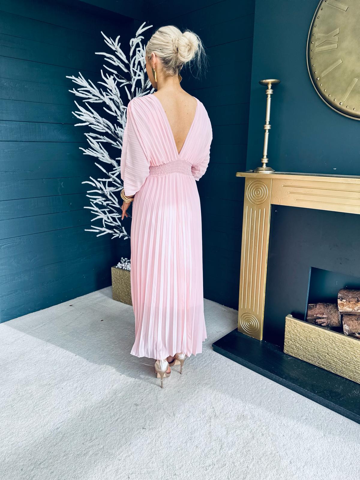 Jennifer Pleated Midi Dress Powder Pink