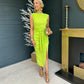 Elena Ruched Seamed Midi Dress Lime