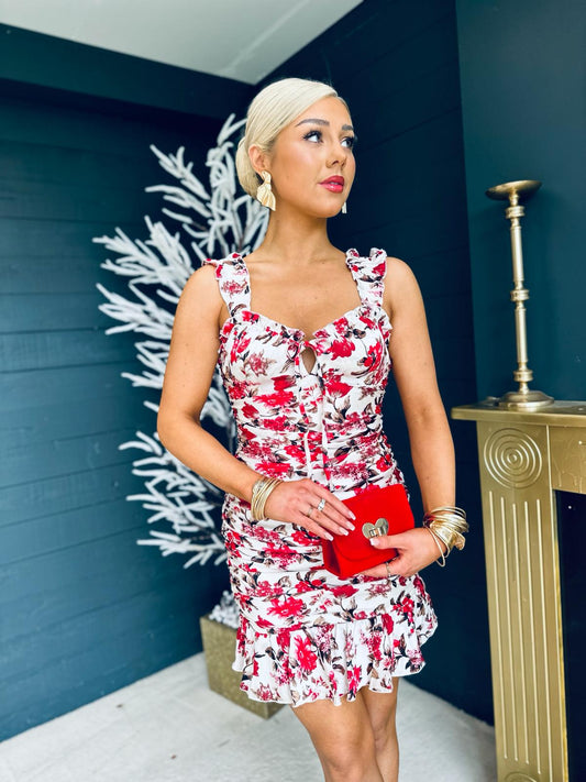 Dana Ruched Frill Strap Mini Dress Floral