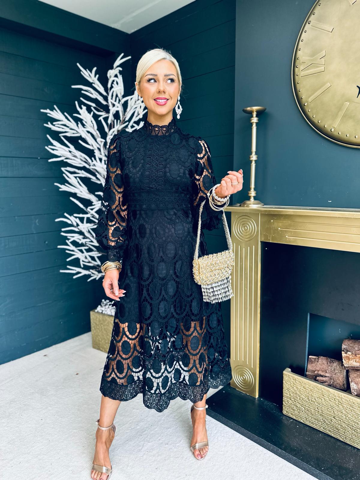 Briana Crochet Detail Dress Black
