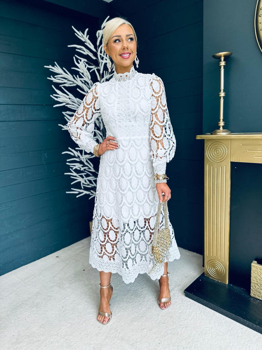 Briana Crochet Detail Dress White