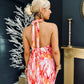 Bri Halterneck Wave Print Midi Dress Coral