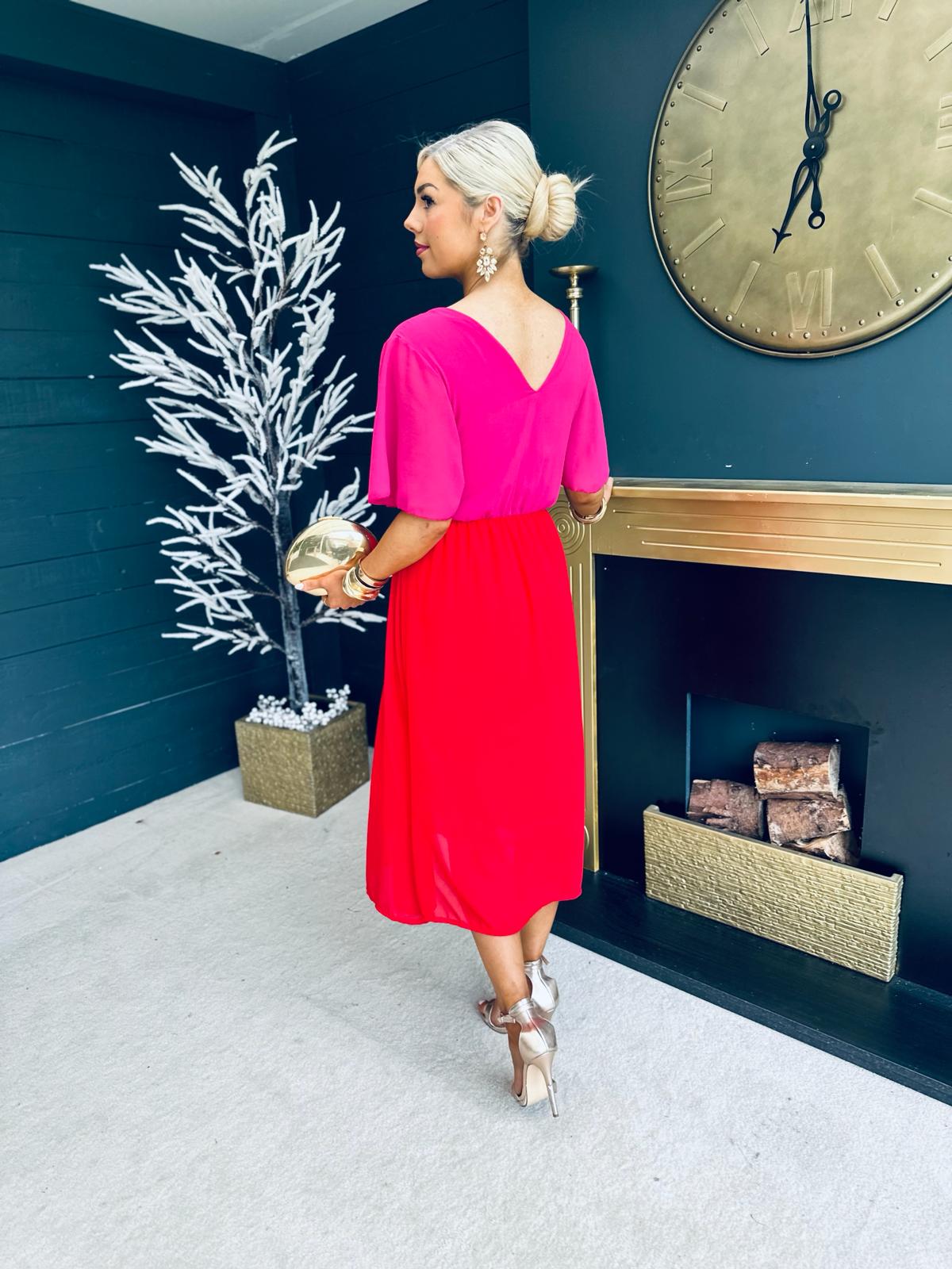 Kelsey 2 Tone Midi Dress Red / Pink