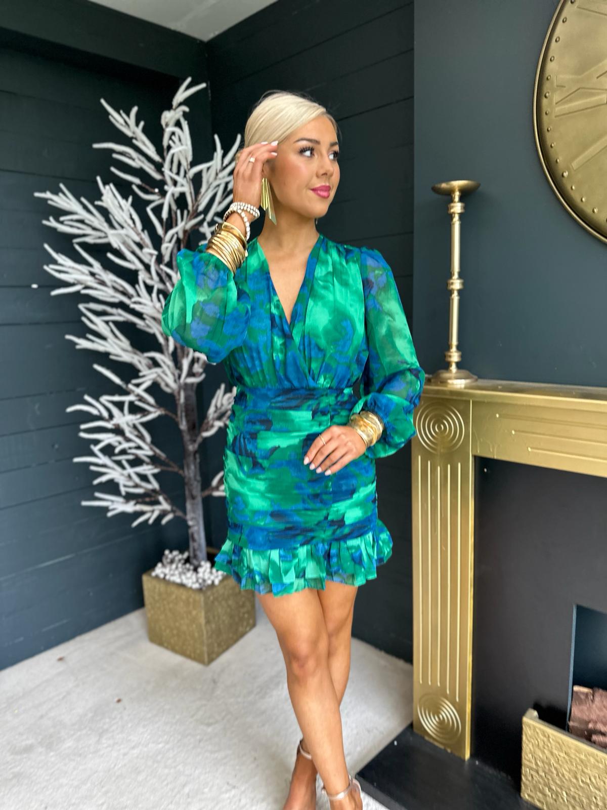 Imogen Ruched Mini Dress Green