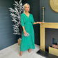 Jennifer Pleated Midi Dress Emerald