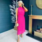 Muireann High Neck Pleated Midi Dress Fuchsia