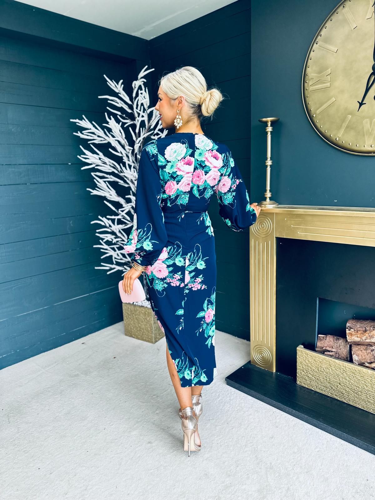 Elsa Long Sleeve Dress Navy Floral