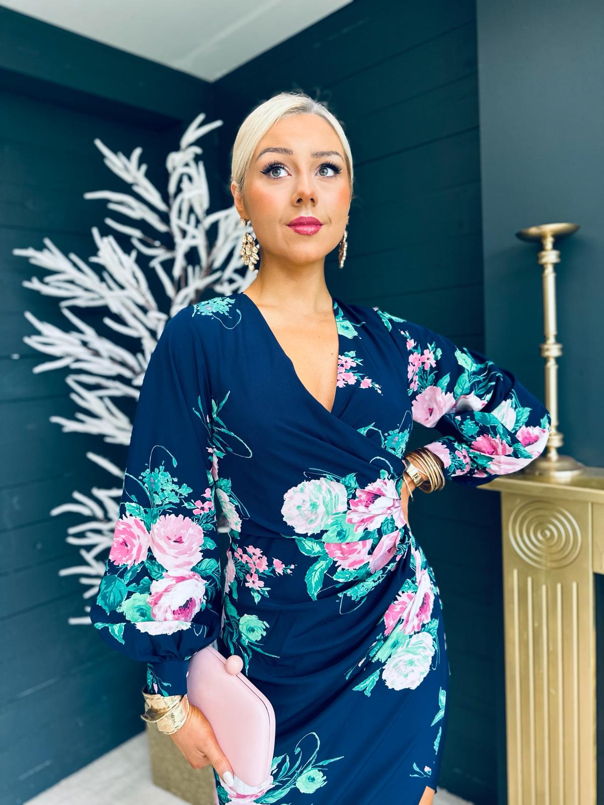 Elsa Long Sleeve Dress Navy Floral