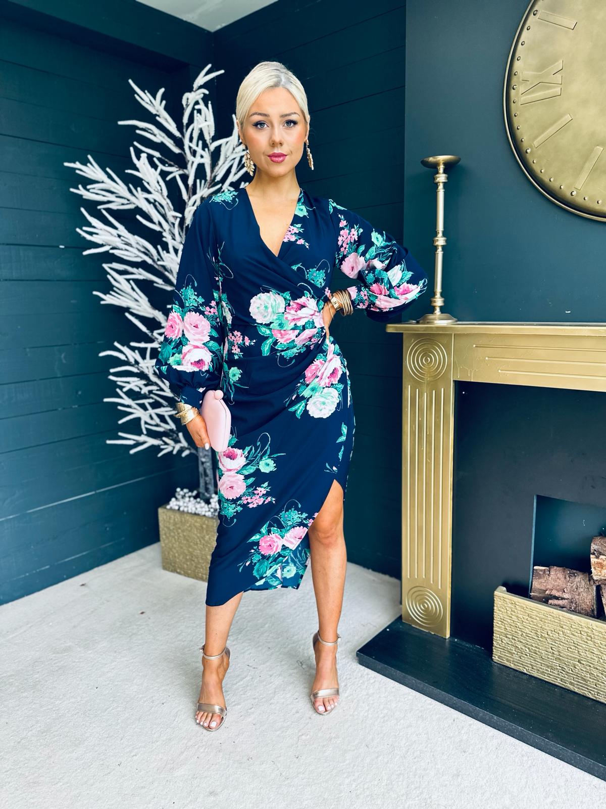 Elsa Long Sleeve Dress Navy Floral