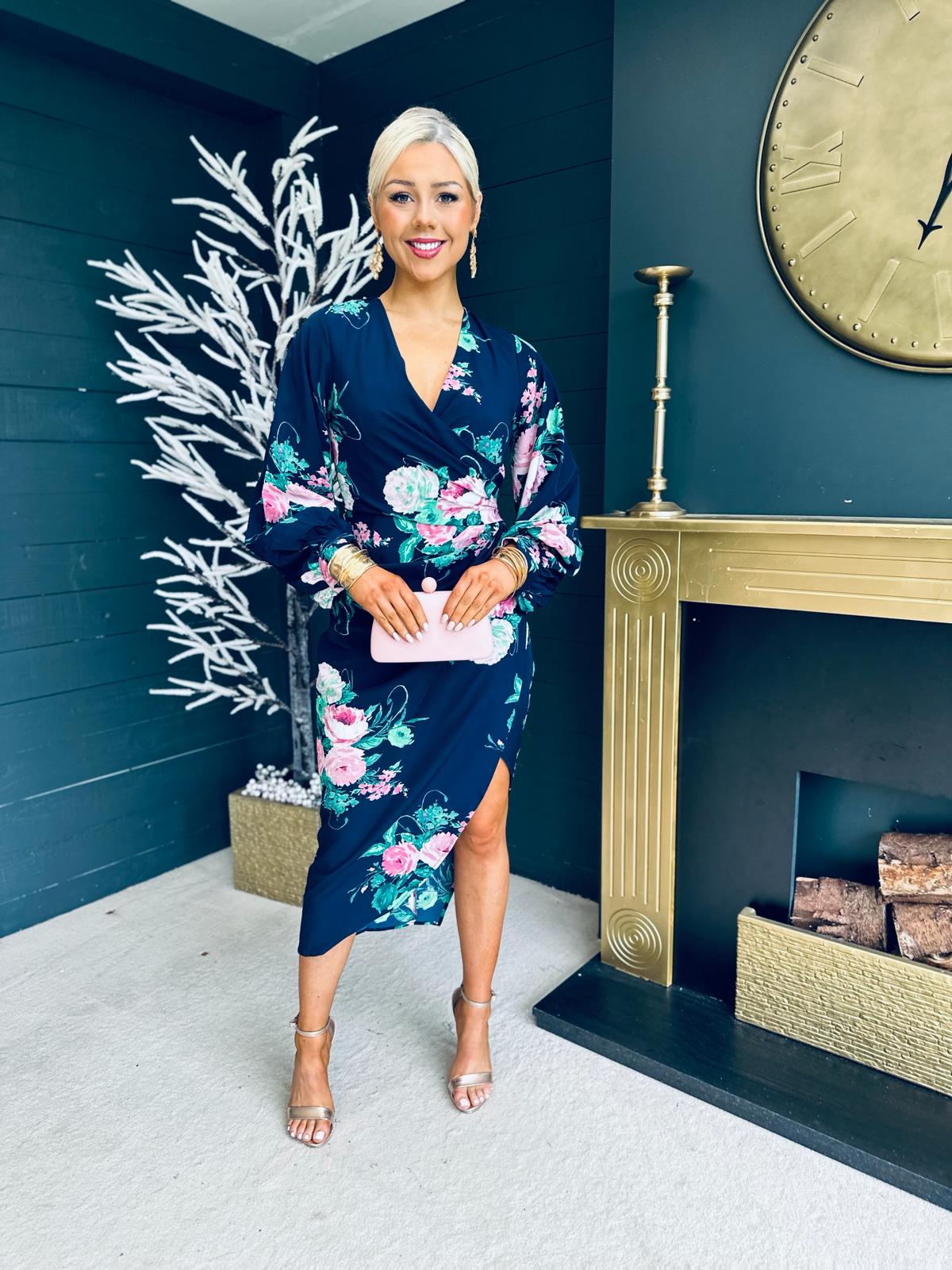 Elsa Long Sleeve Dress Navy Floral
