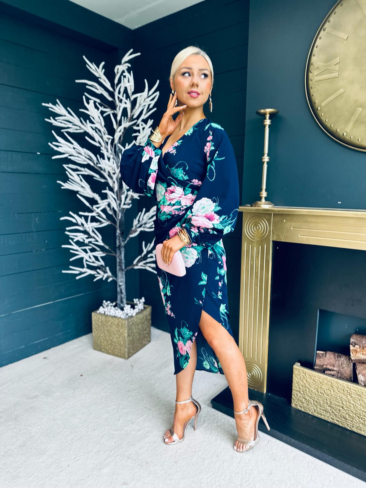 Elsa Long Sleeve Dress Navy Floral