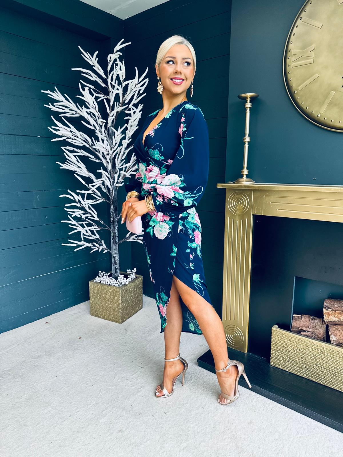 Elsa Long Sleeve Dress Navy Floral