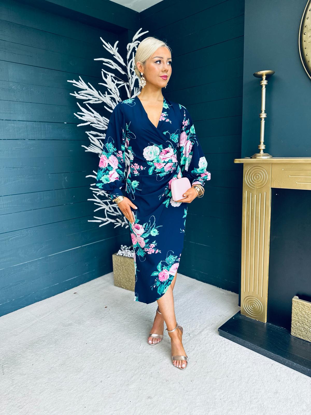 Elsa Long Sleeve Dress Navy Floral