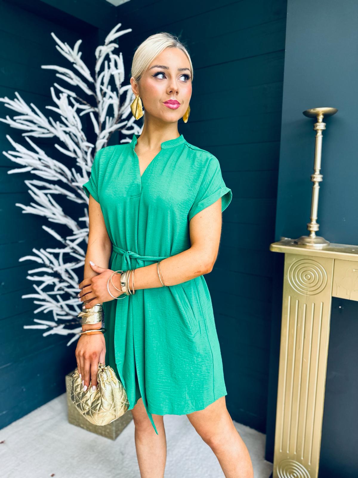 Renae Belted Mini Dress Emerald