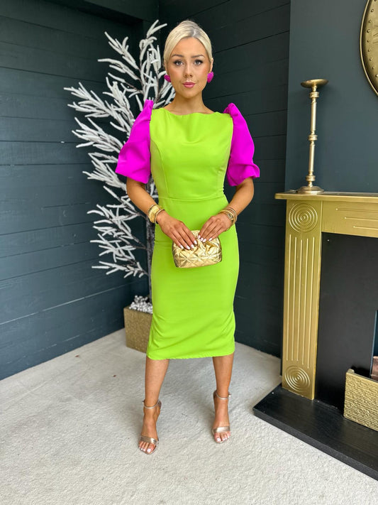 Taylor 2 Tone Occasion Dress Lime