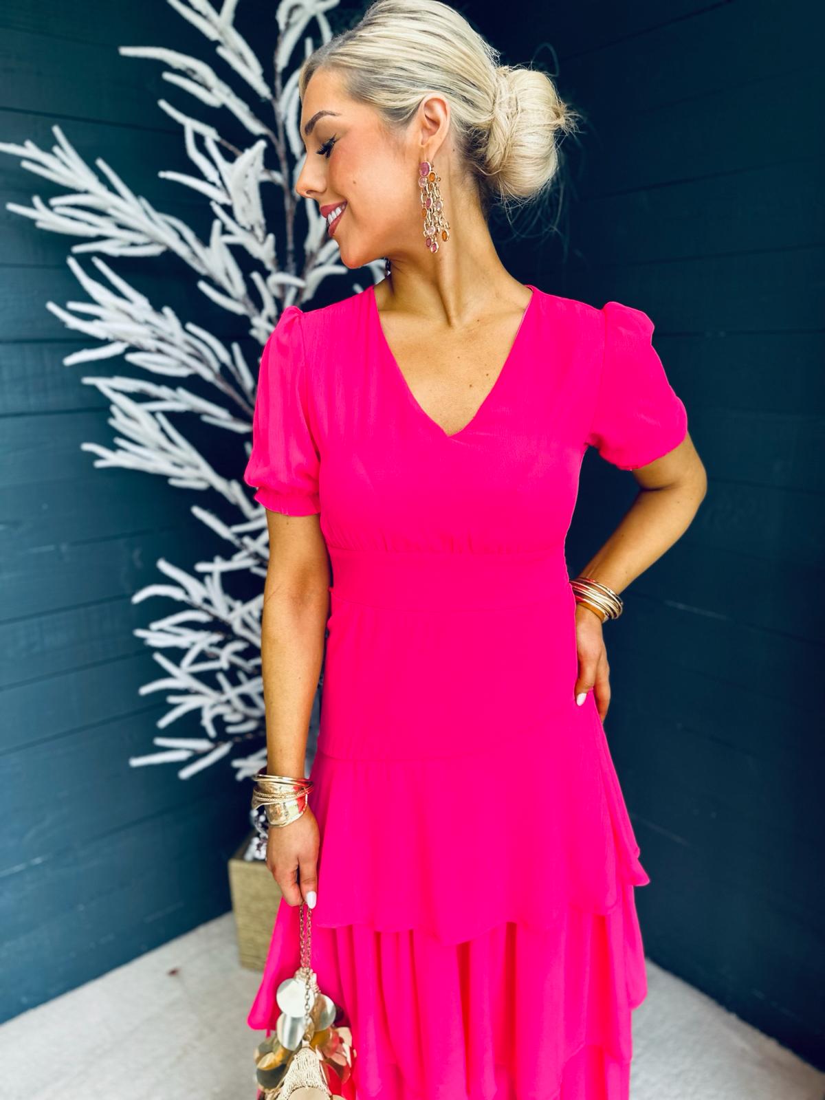 Margo Layered Midi Dress Fuchsia