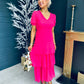 Margo Layered Midi Dress Fuchsia