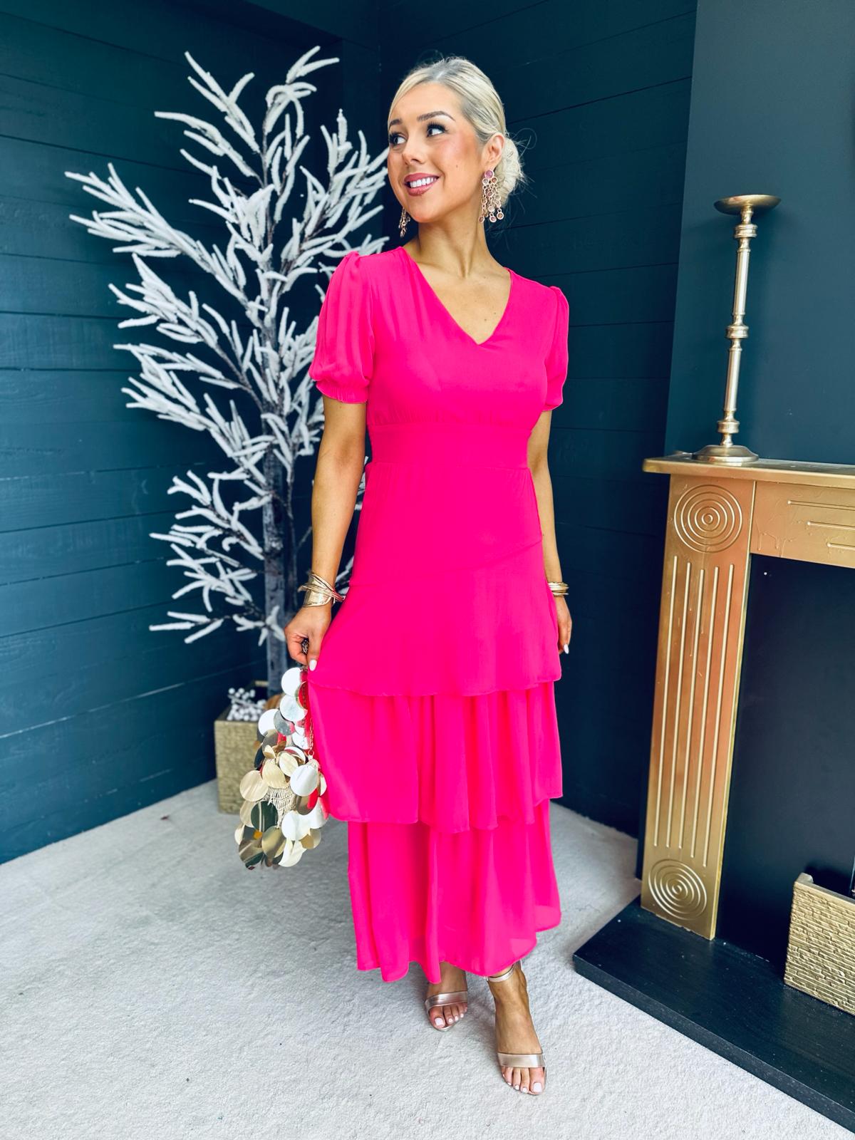 Margo Layered Midi Dress Fuchsia