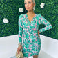 Gabi Ruched Mini Dress Floral Green