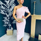 Rachel One Shoulder Occasion Midi Dress Blush