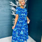 Ellie High Neck Midi Dress Floral Blue