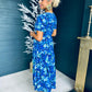 Ellie High Neck Midi Dress Floral Blue