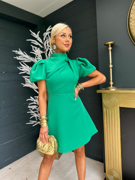 Marilyn Detailed Occasion Mini Dress Emerald