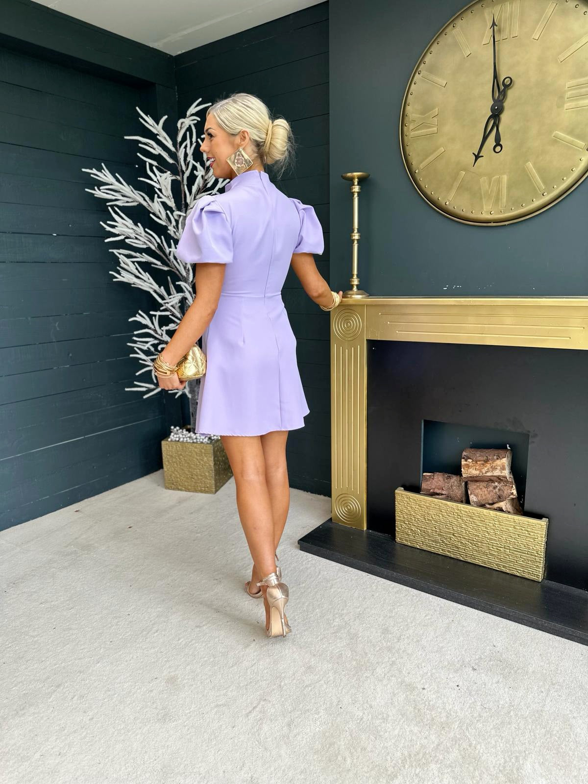 Marilyn Detailed Occasion Mini Dress Lilac