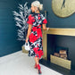 Brittany Angel Sleeve Midi Dress Red Floral