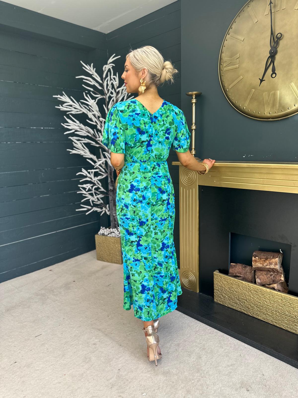 Cleo Ruched Detail Midi Dress Green