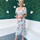 Heidi Ruched Midi Dress Floral Pastel Green