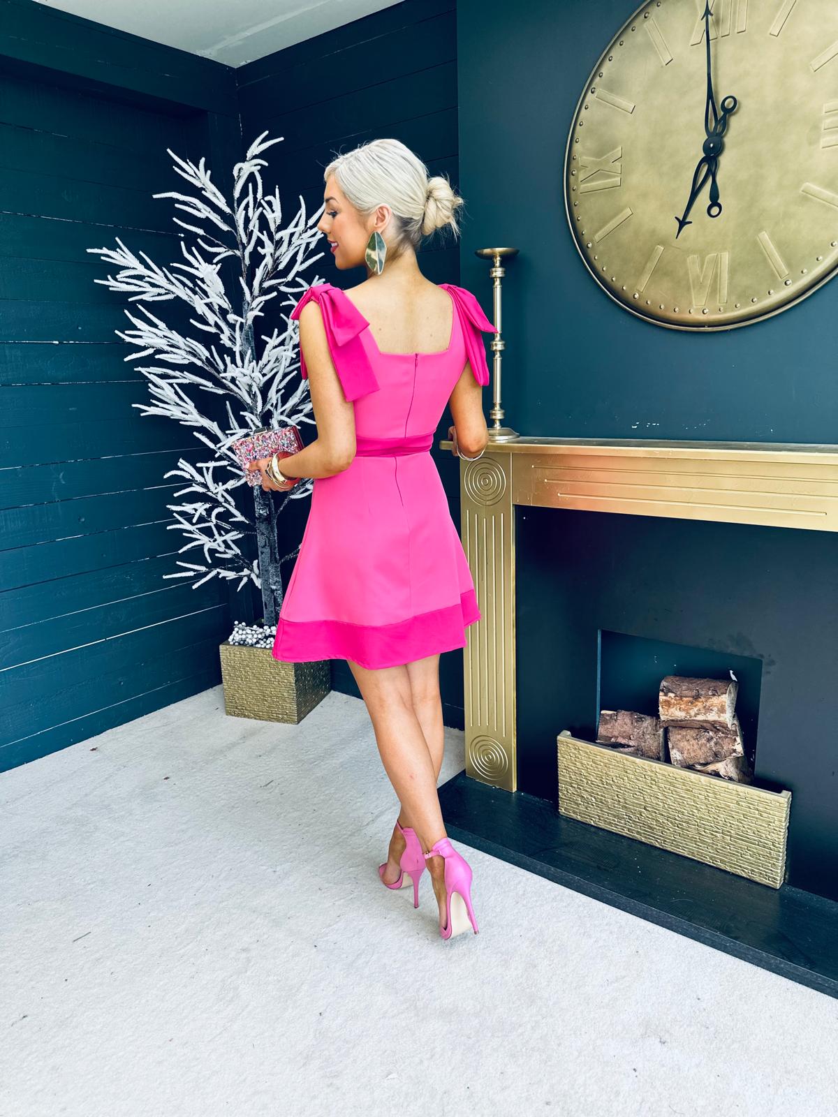 Megan Bow Detail Occasion Mini Dress Pink / Pink