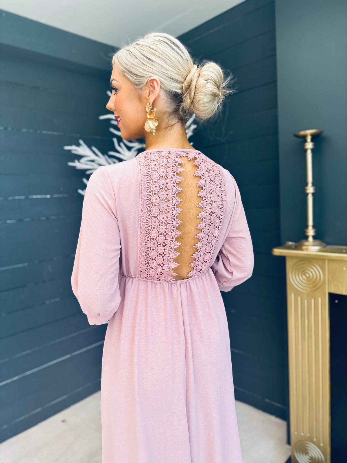 Vanessa Crochet Detail Midi Dress Blush