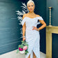 Camila Printed Midi Dress White Sequin