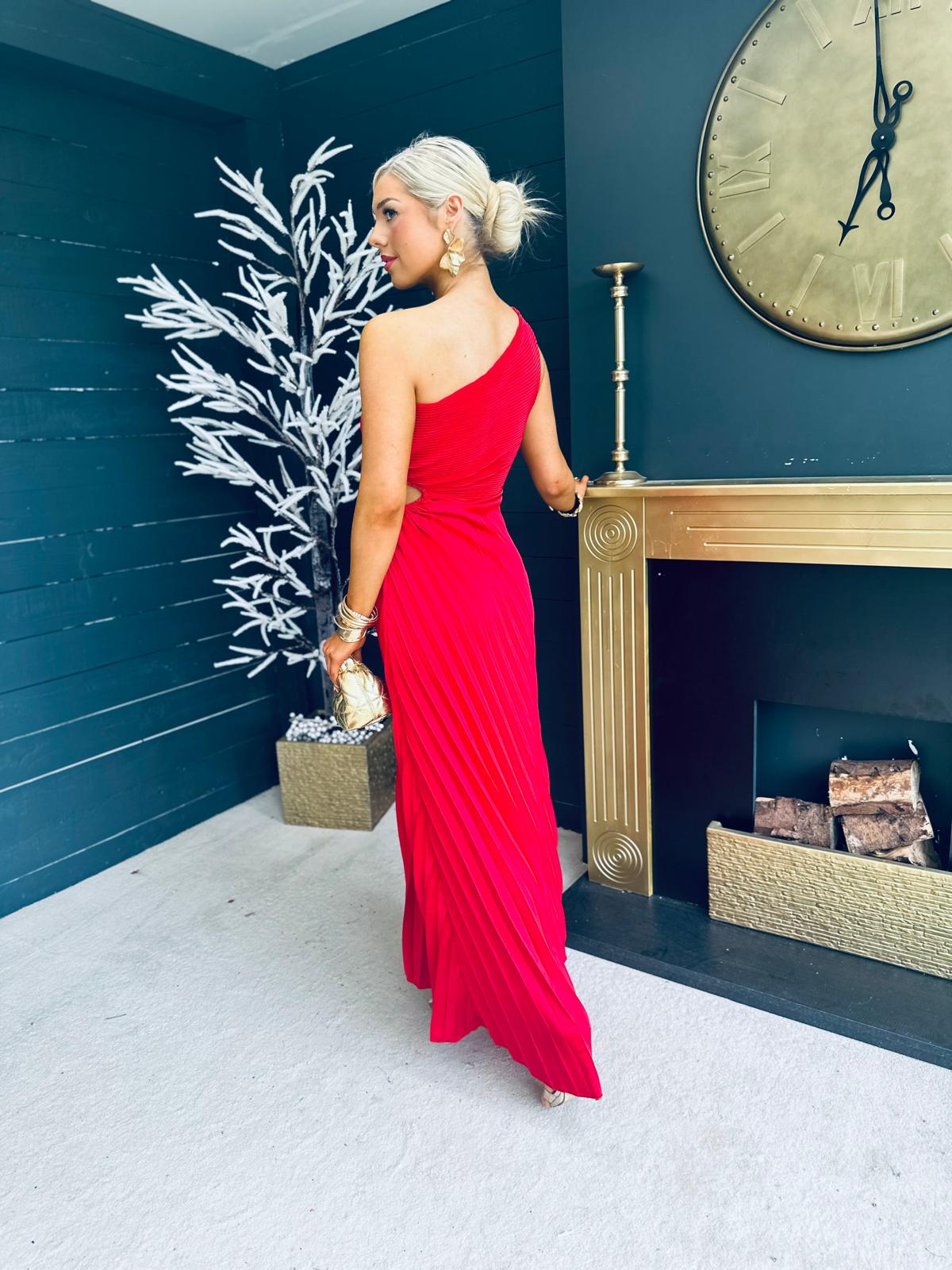 Kendra One Shoulder Pleated Dress Red Pre Order 15 May