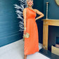 Kendra One Shoulder Pleated Dress Apricot Pre Order 15 May