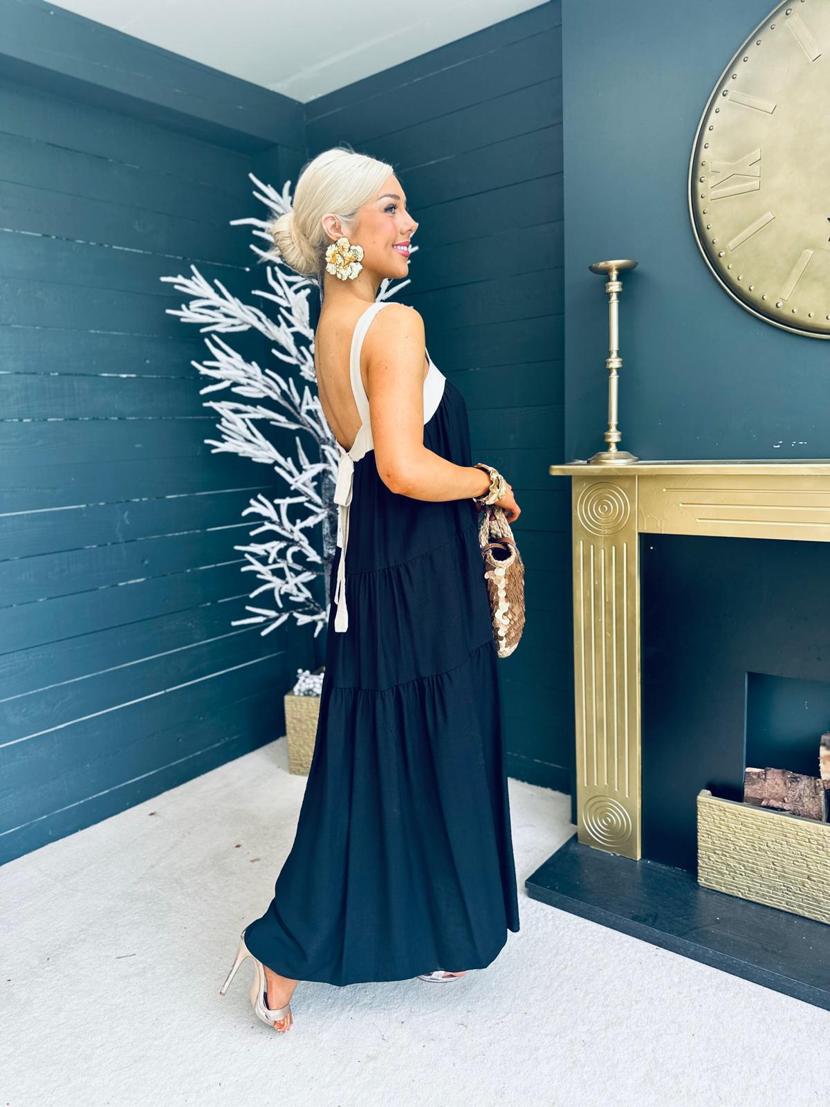 Prim Tiered Midi Dress Black