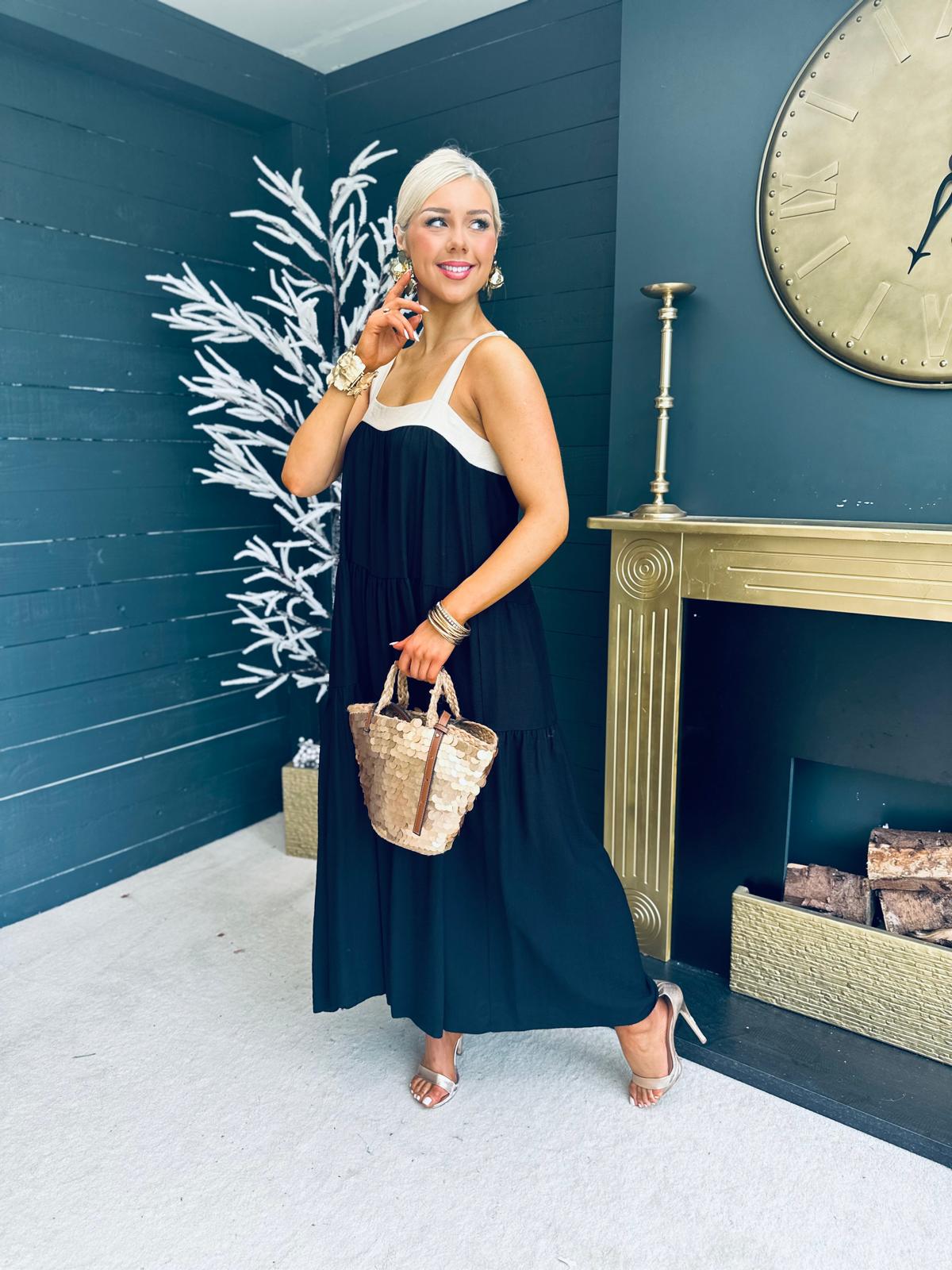 Prim Tiered Midi Dress Black