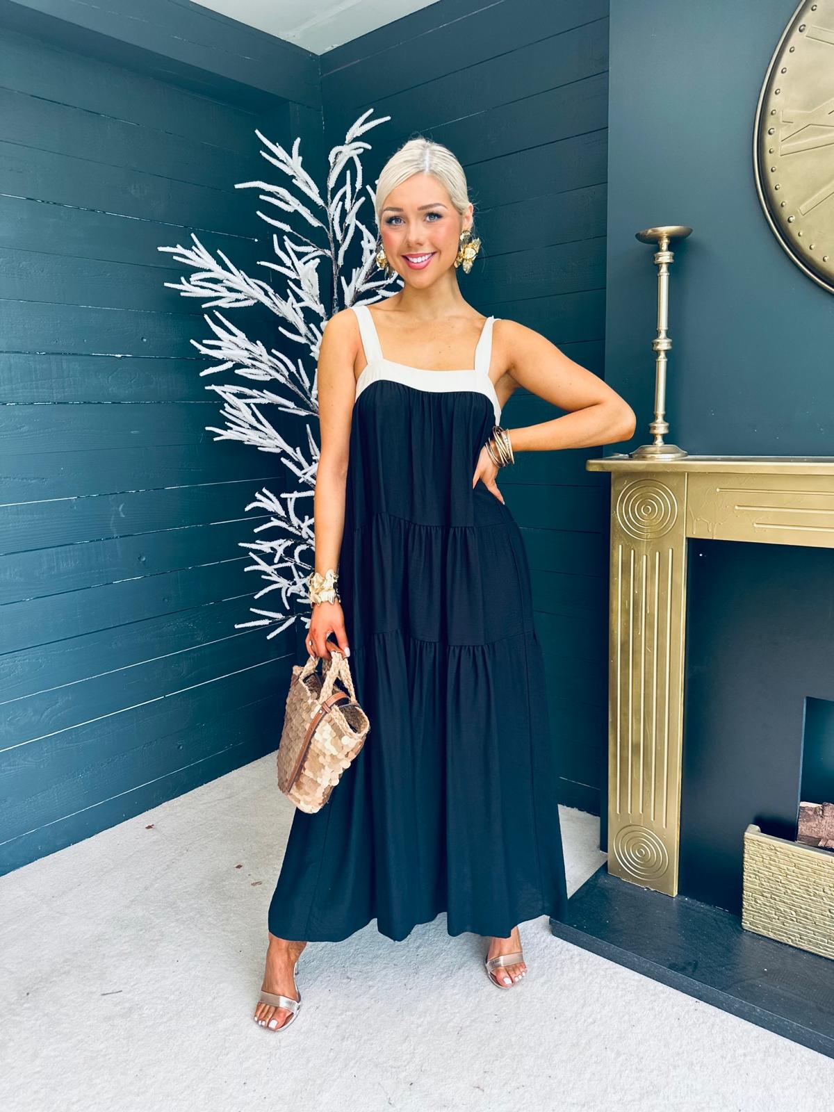 Prim Tiered Midi Dress Black