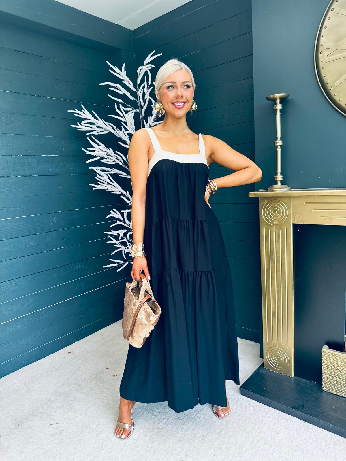 Prim Tiered Midi Dress Black