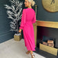Elle Pleated Midi Dress Fuchsia